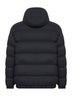 Black stretch nylon hooded down jacket