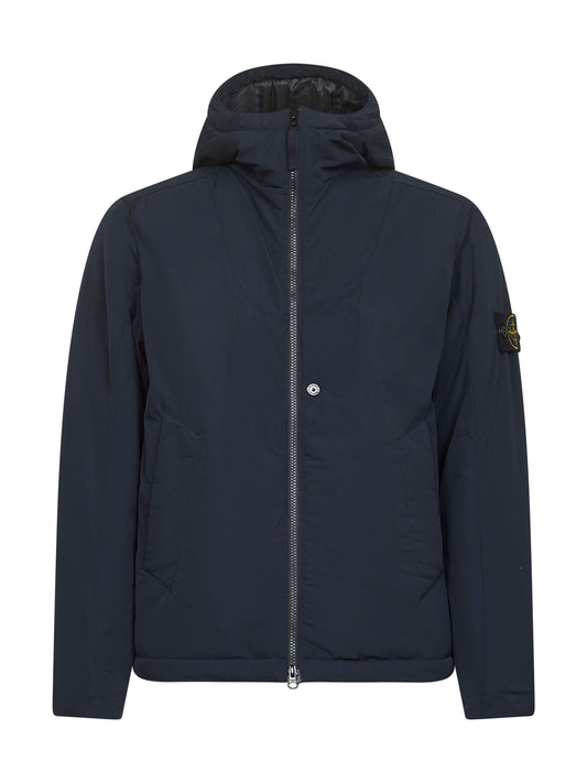 Blue micro twill hooded padded jacket