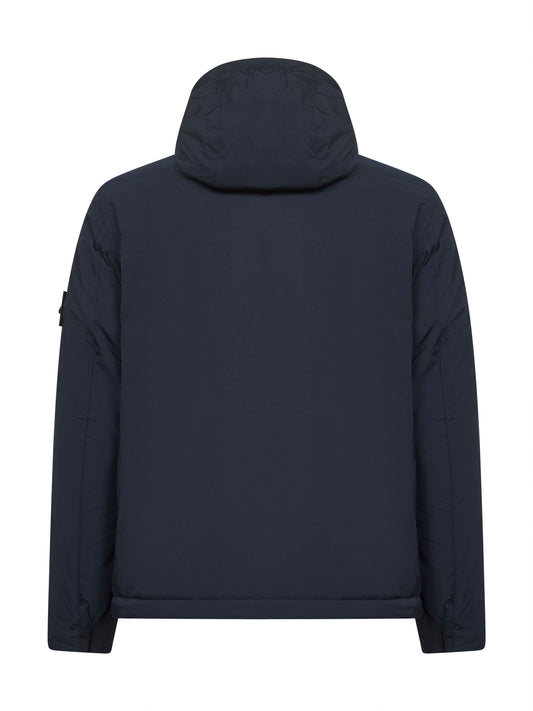 Blue micro twill hooded padded jacket
