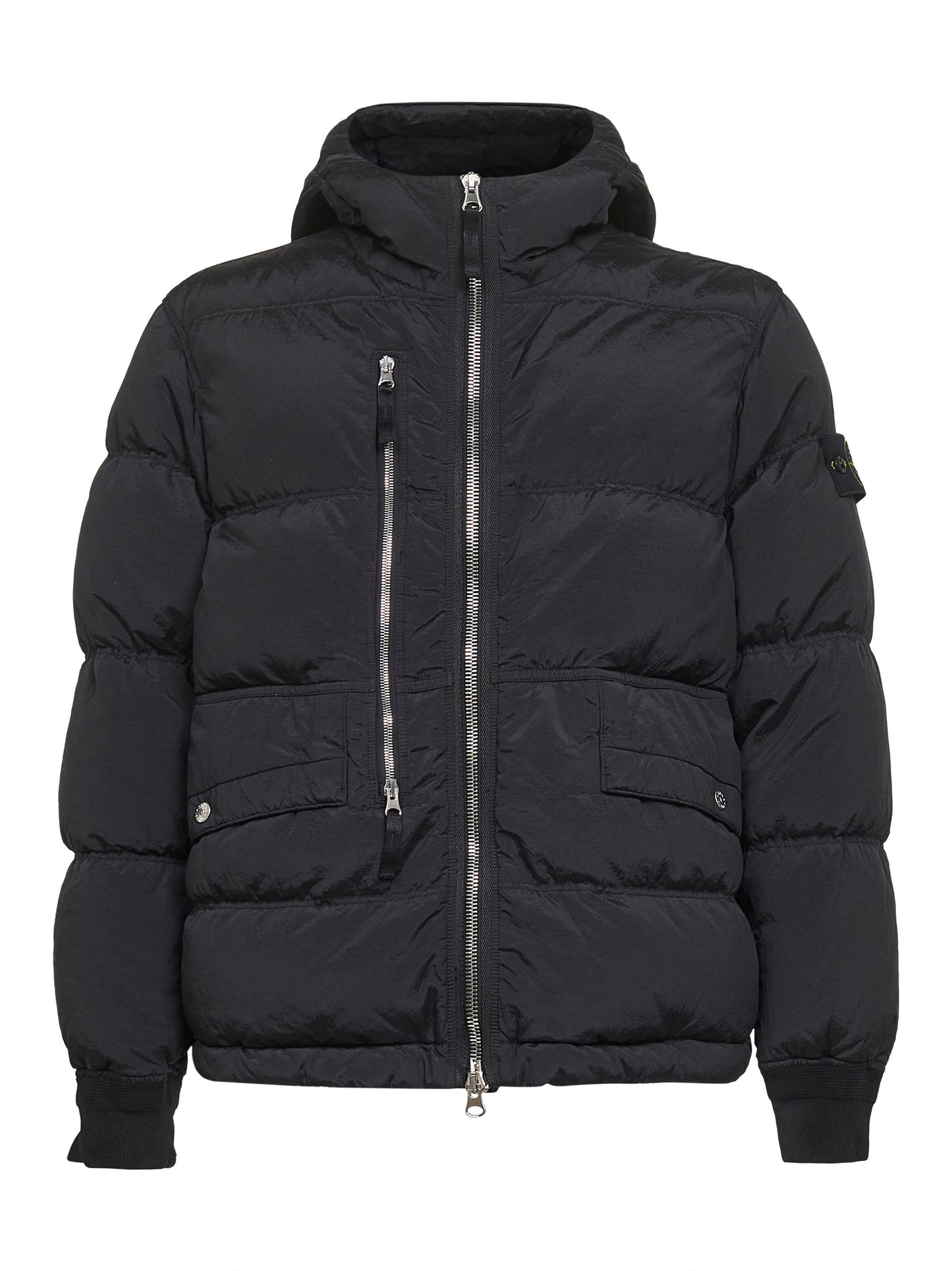 Black iridescent Nylon Metal hooded parka