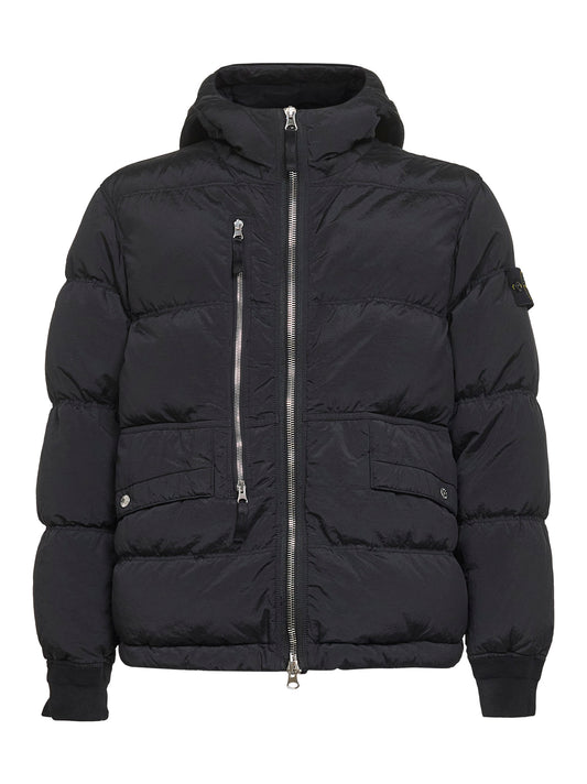 Black iridescent Nylon Metal hooded parka
