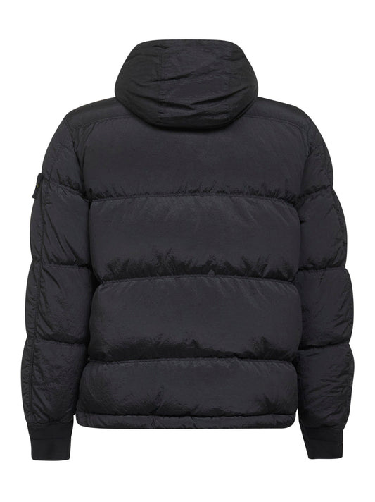 Black iridescent Nylon Metal hooded parka