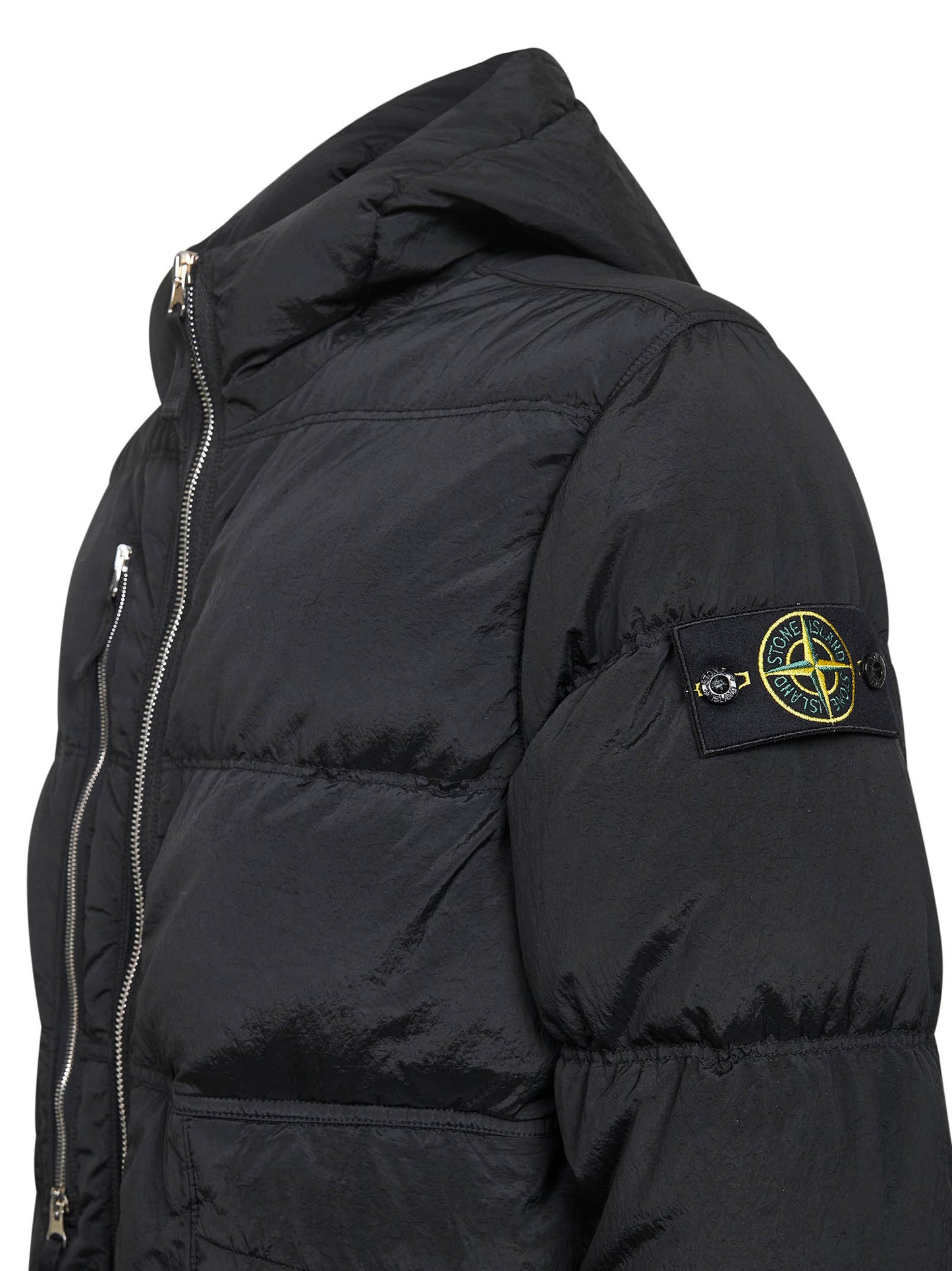 Black iridescent Nylon Metal hooded parka
