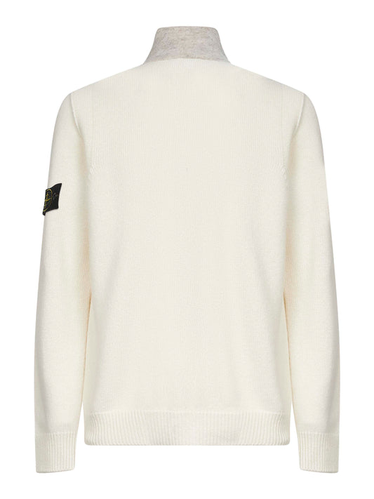 Ivory lambswool zip-up cardigan