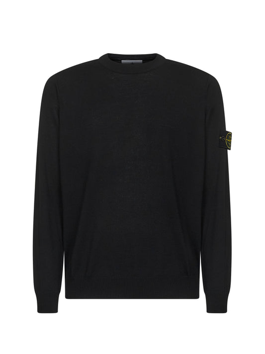 Black virgin wool crewneck sweater