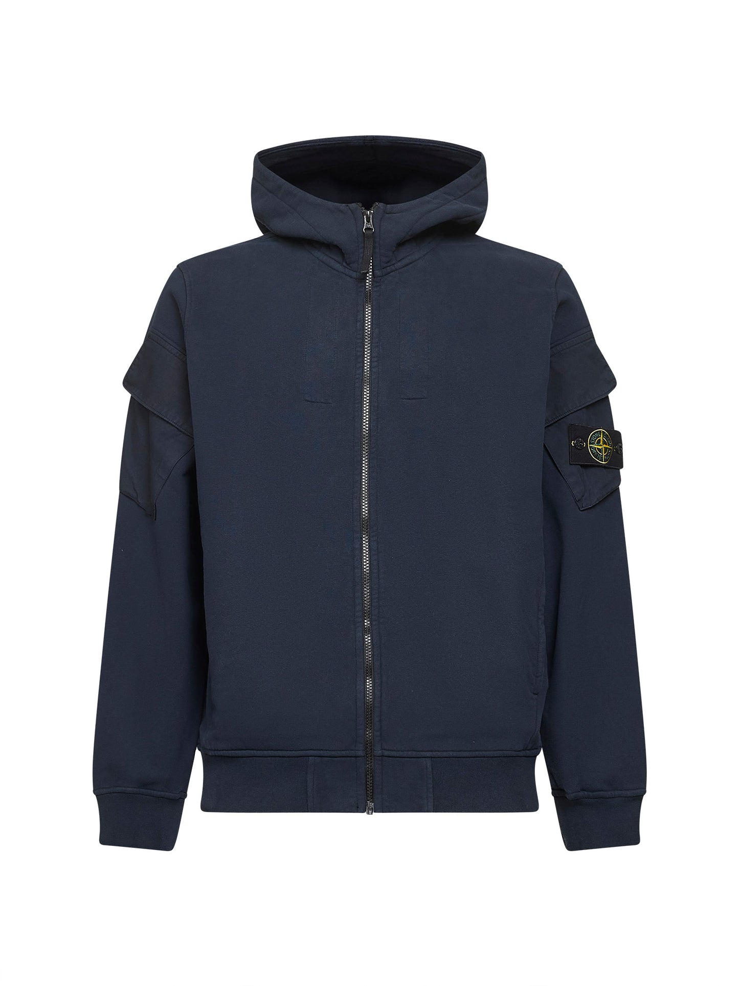Blue brushed organic cotton fleece zip-up hoodie