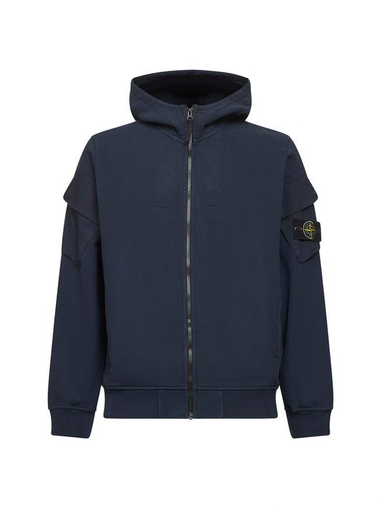 Blue brushed organic cotton fleece zip-up hoodie