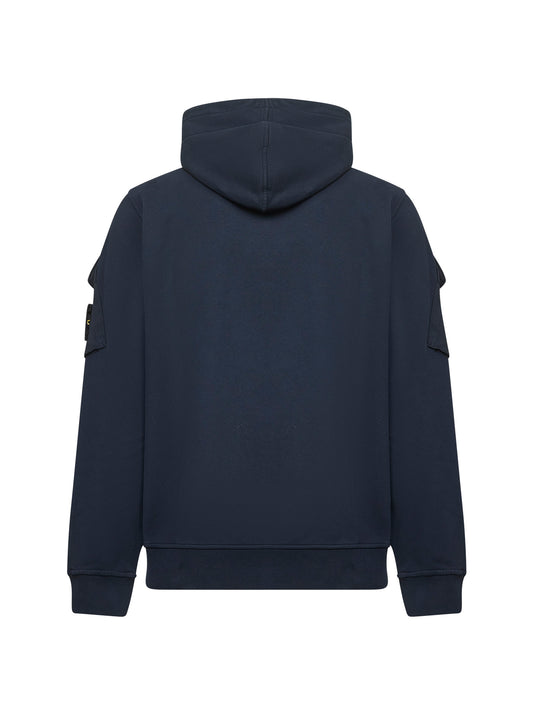 Blue brushed organic cotton fleece zip-up hoodie