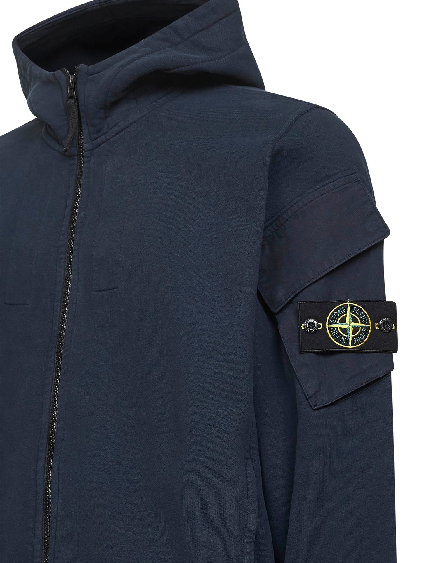 Blue brushed organic cotton fleece zip-up hoodie