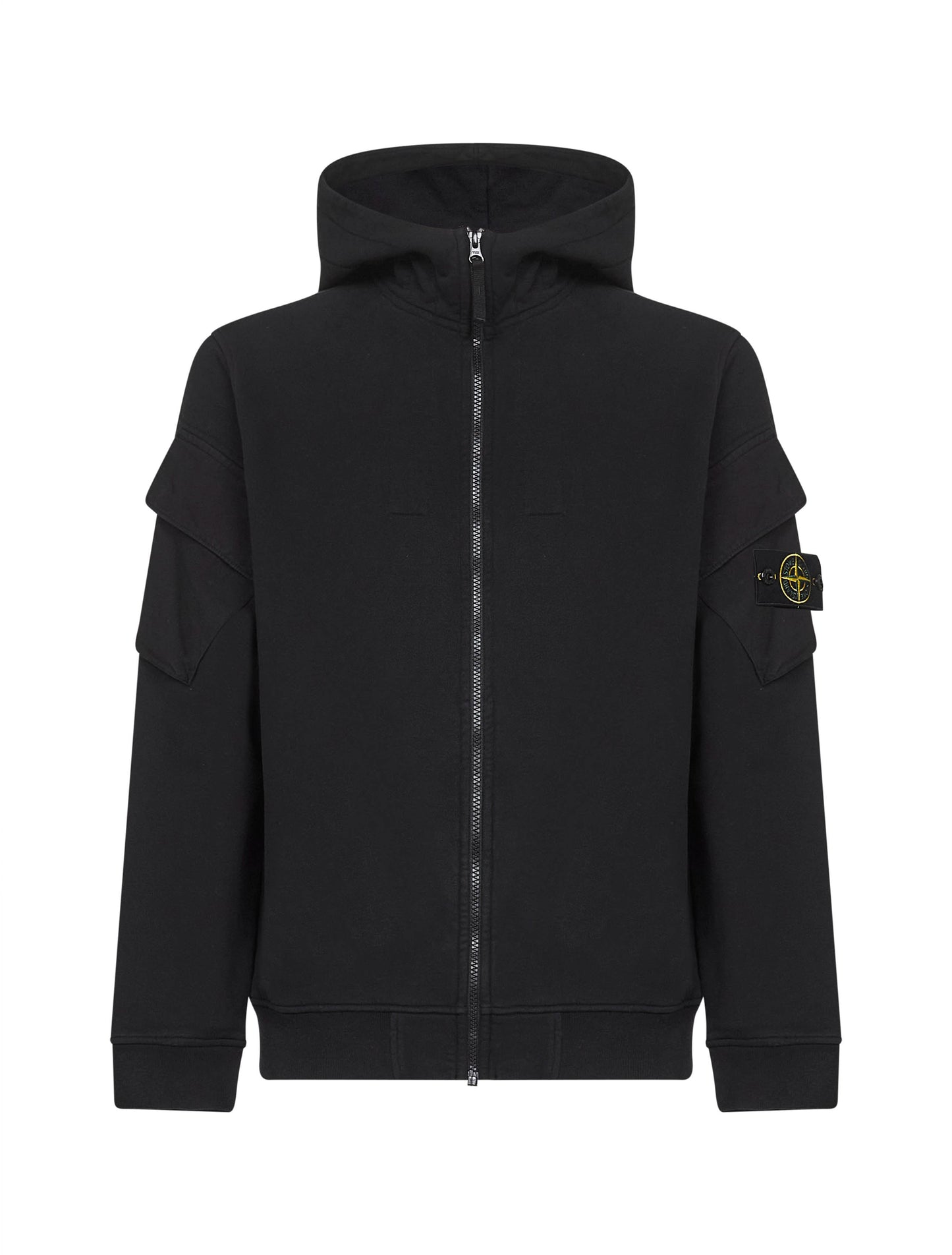 Black brushed organic cotton fleece zip-up hoodie