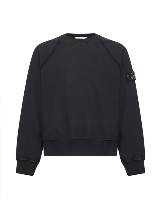 Black brushed organic cotton crewneck sweatshirt