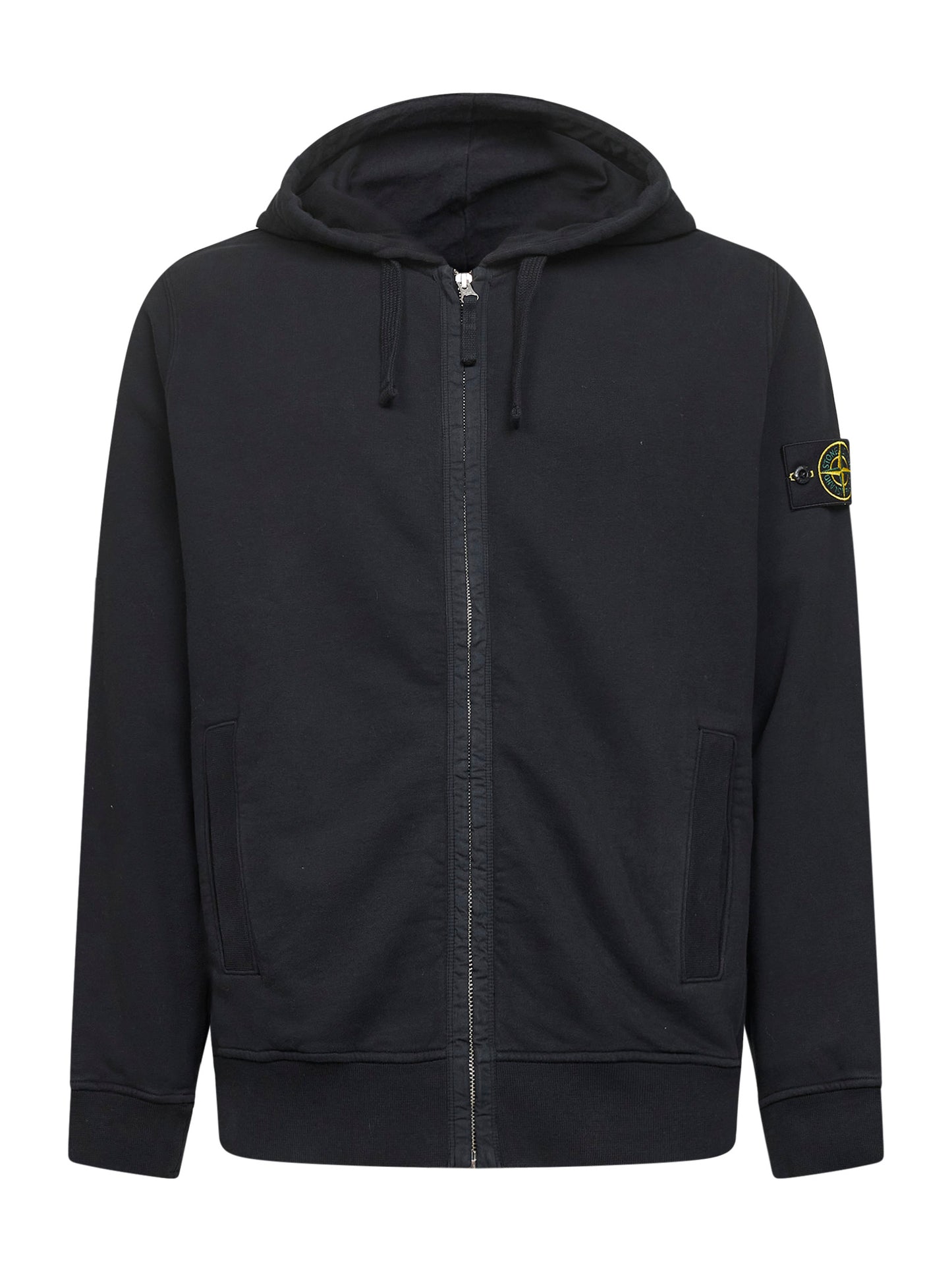 Black brushed organic cotton zip-up hoodie