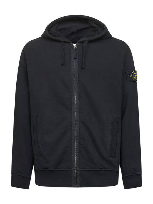 Black brushed organic cotton zip-up hoodie