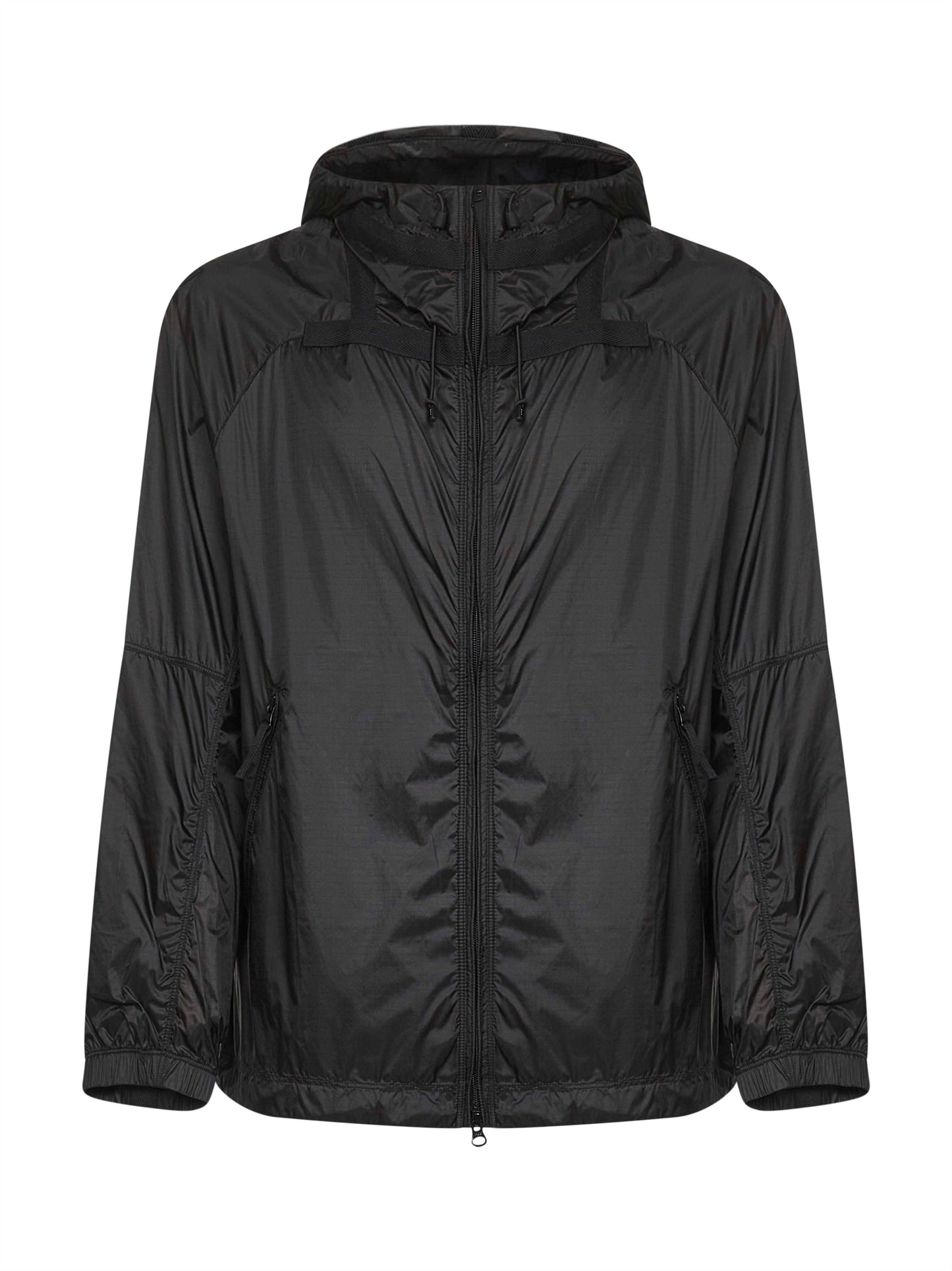 Grey ripstop nylon hooded jacket