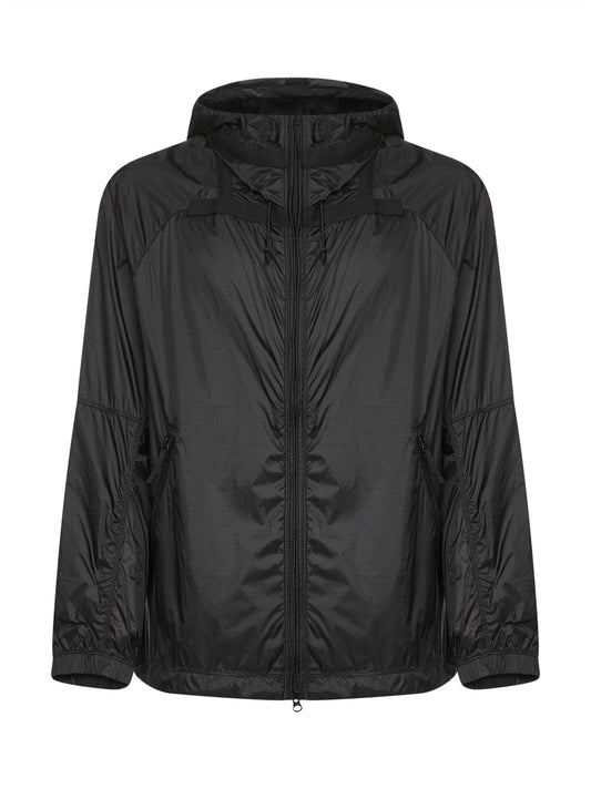 Grey ripstop nylon hooded jacket
