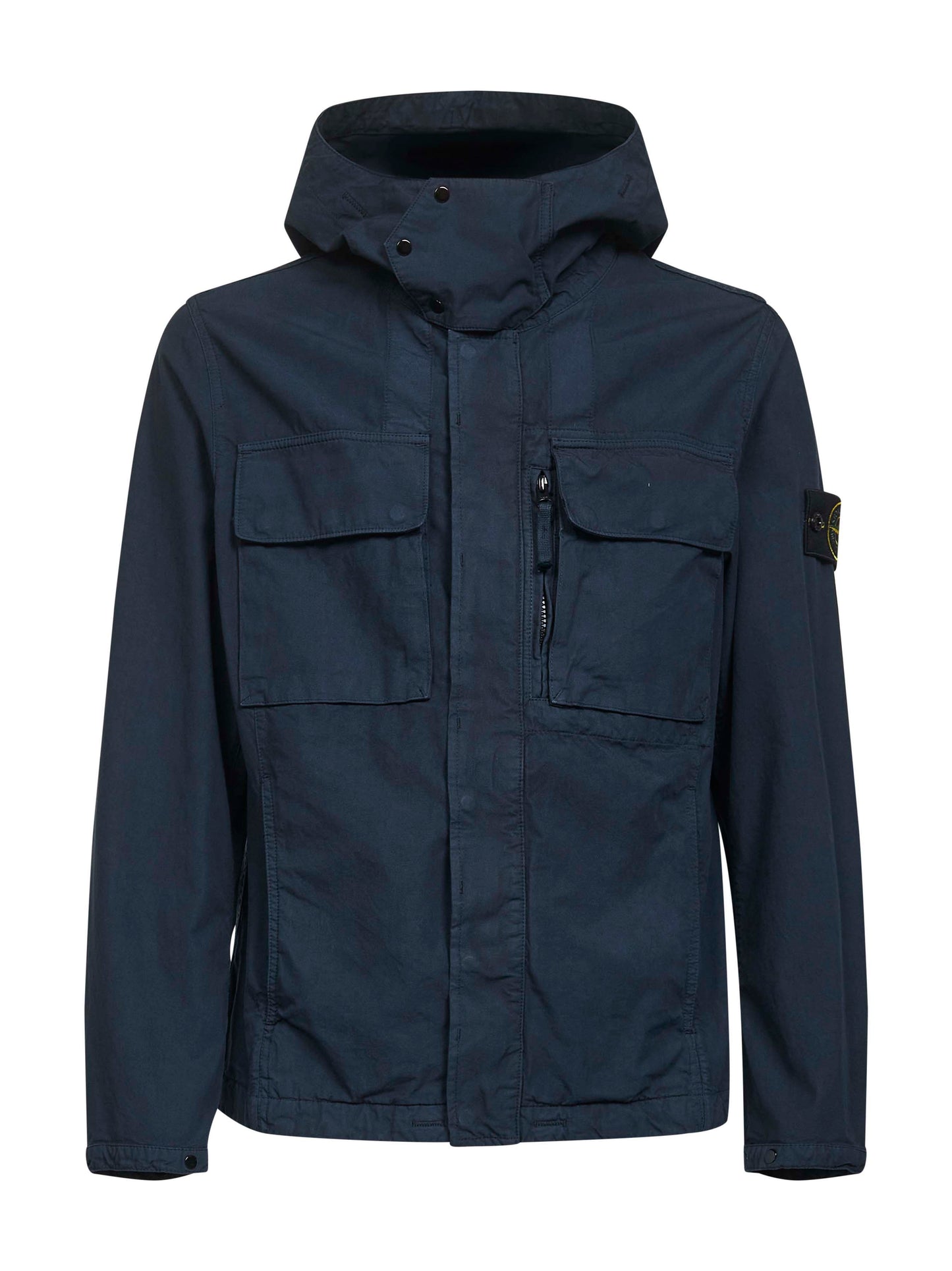 Blue cotton hooded field jacket
