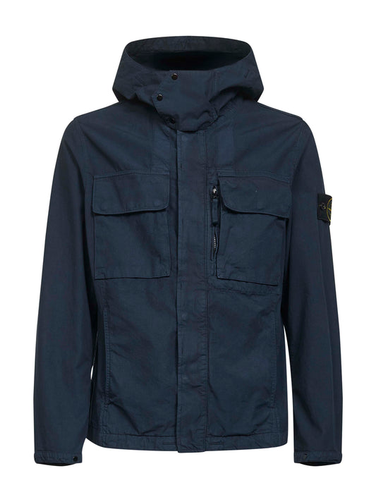 Blue cotton hooded field jacket
