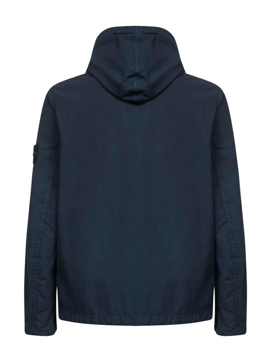 Blue cotton hooded field jacket