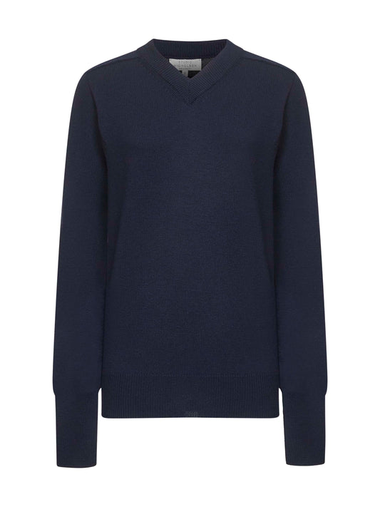 Blue extra fine merino wool Inverness sweater