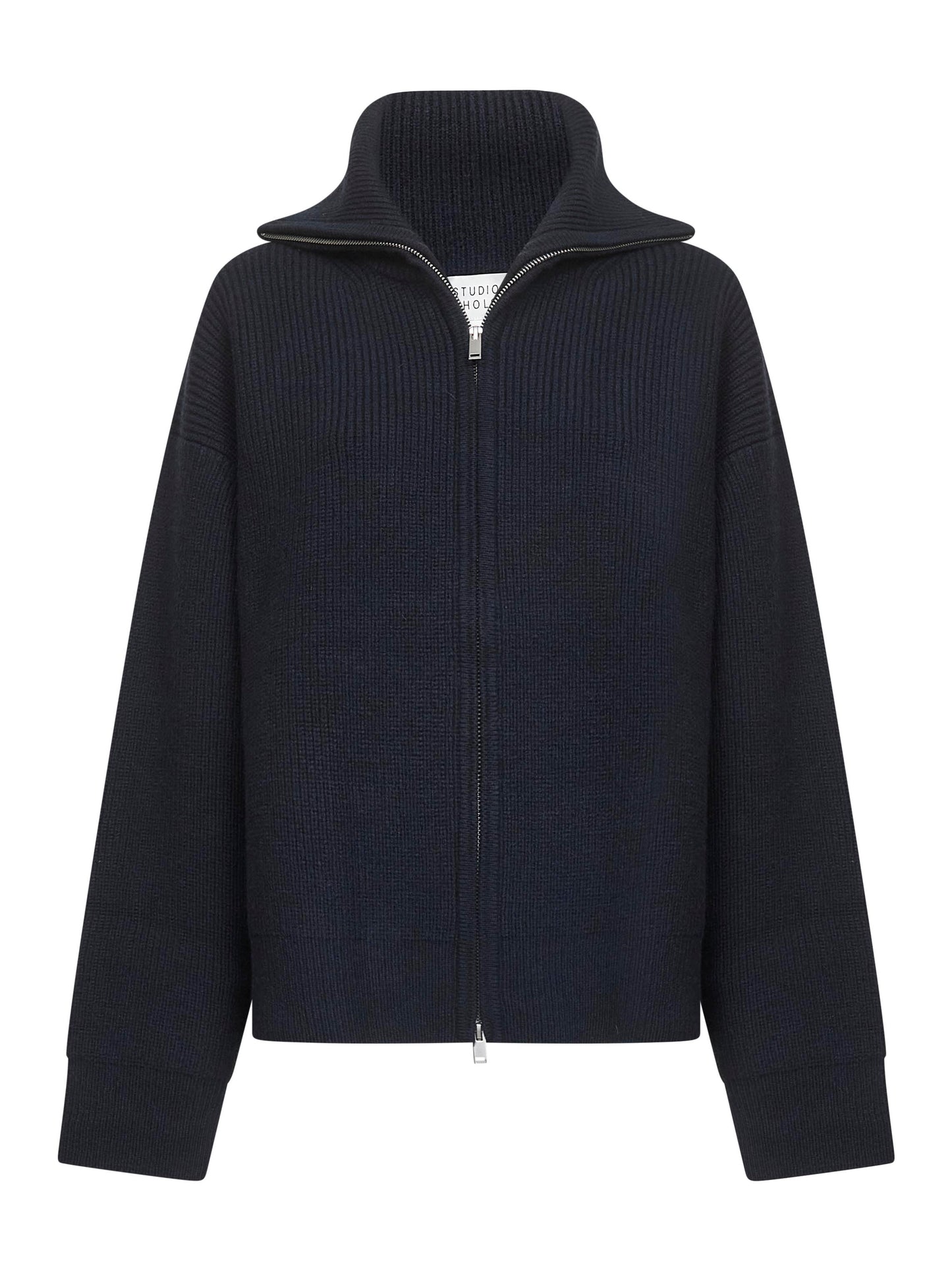 Blue merino wool Sandos zip-up sweater