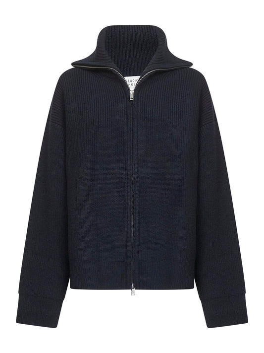 Blue merino wool Sandos zip-up sweater