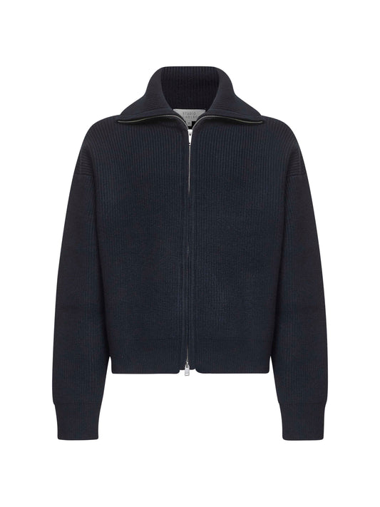 Maglione con zip Sandos in lana merino blu