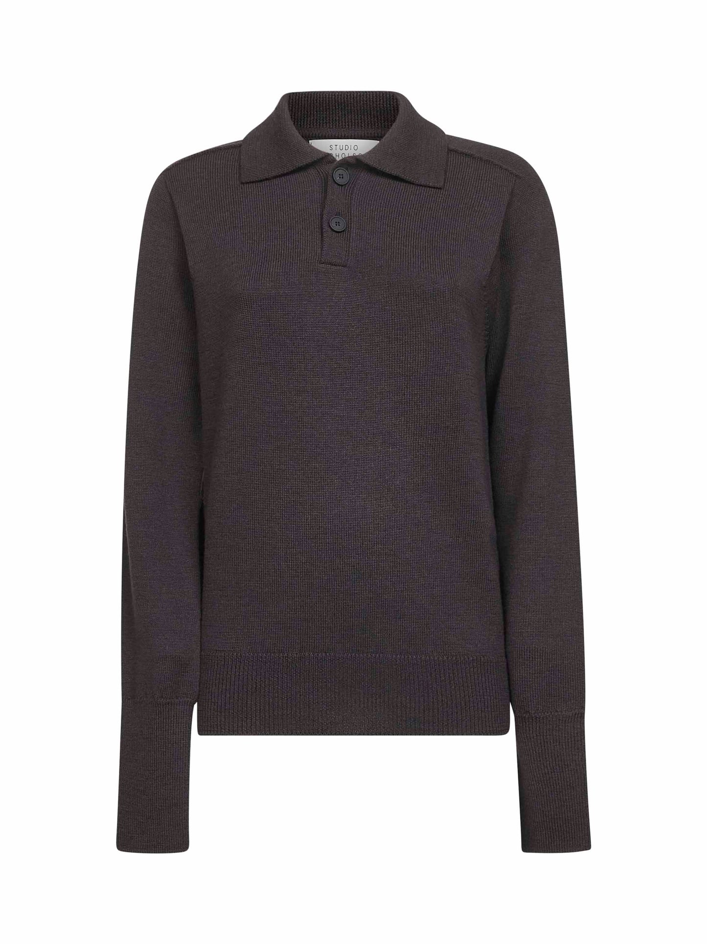 Brown extra fine merino wool knit Sark polo shirt
