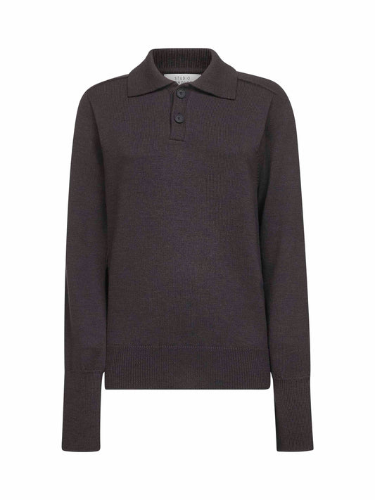 Brown extra fine merino wool knit Sark polo shirt