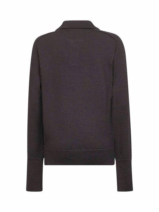 Brown extra fine merino wool knit Sark polo shirt