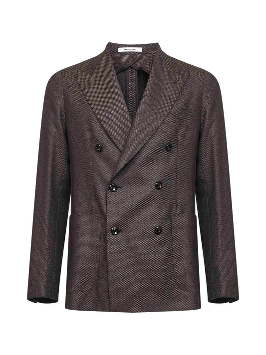 Brown jacquard wool Montecarlo double-breasted blazer