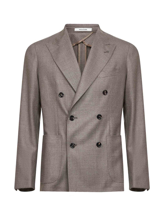 Beige jacquard wool Montecarlo double-breasted blazer
