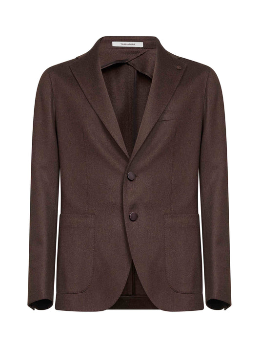 Dark brown camel drap single-breasted blazer<BR/>