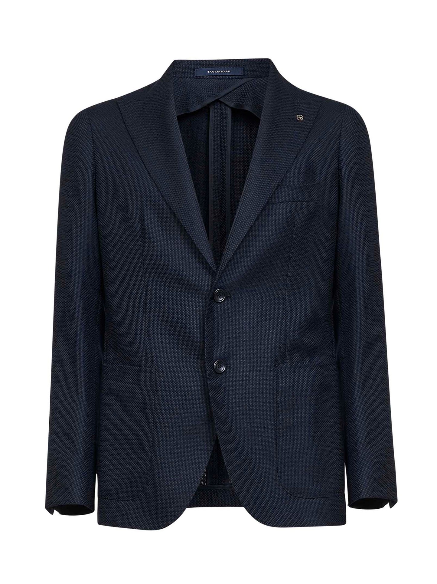 Blue jacquard virgin wool single-breasted blazer
