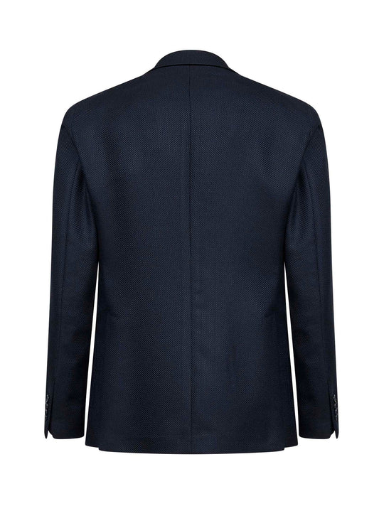 Blue jacquard virgin wool single-breasted blazer