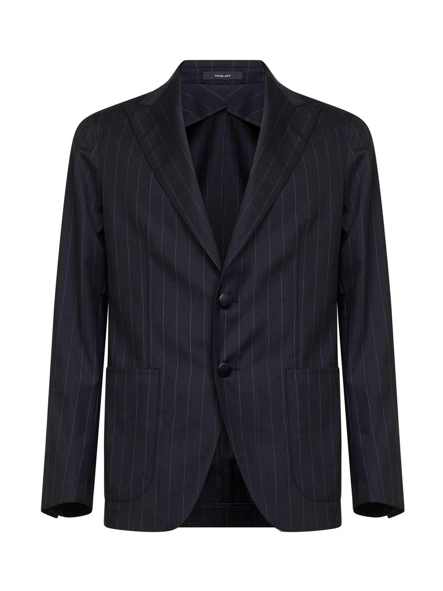 Black pinstriped wool and cashmere single-breasted blazer