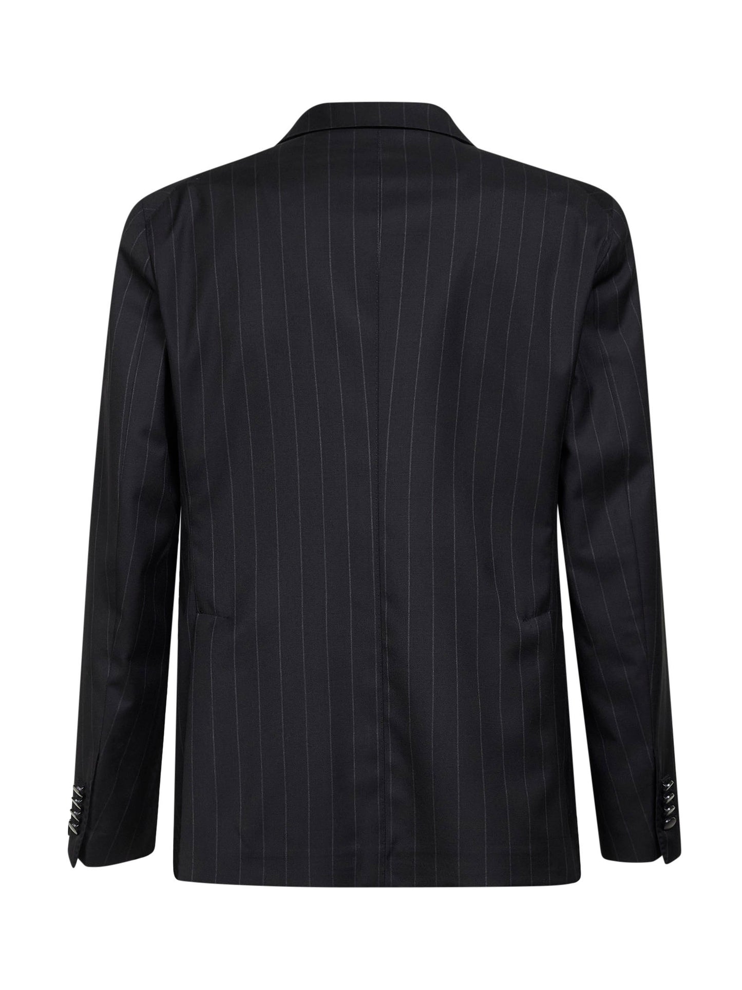 Black pinstriped wool and cashmere single-breasted blazer
