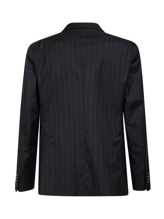 Black pinstriped wool and cashmere single-breasted blazer