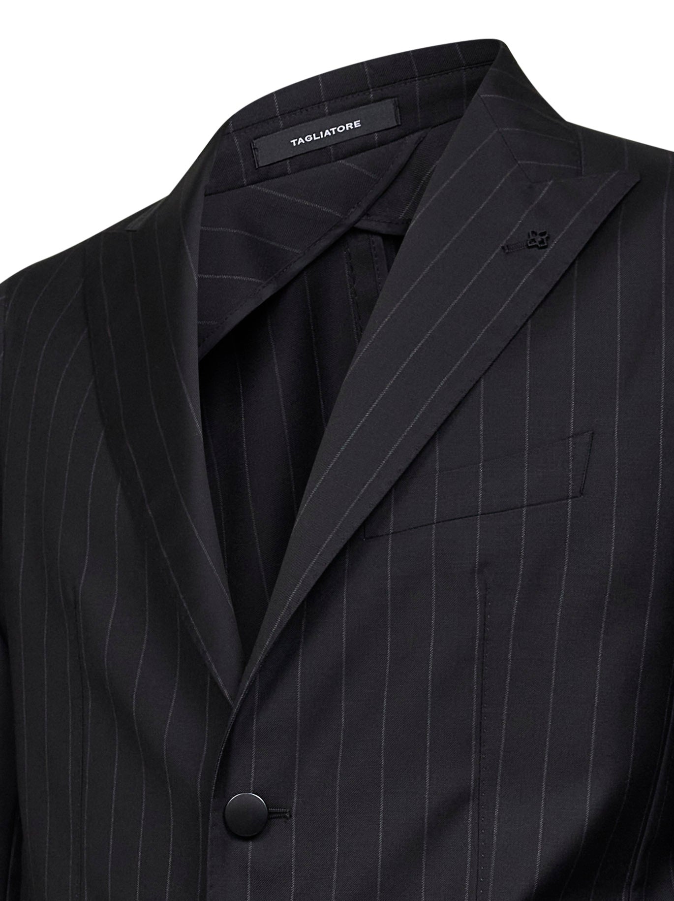 Black pinstriped wool and cashmere single-breasted blazer