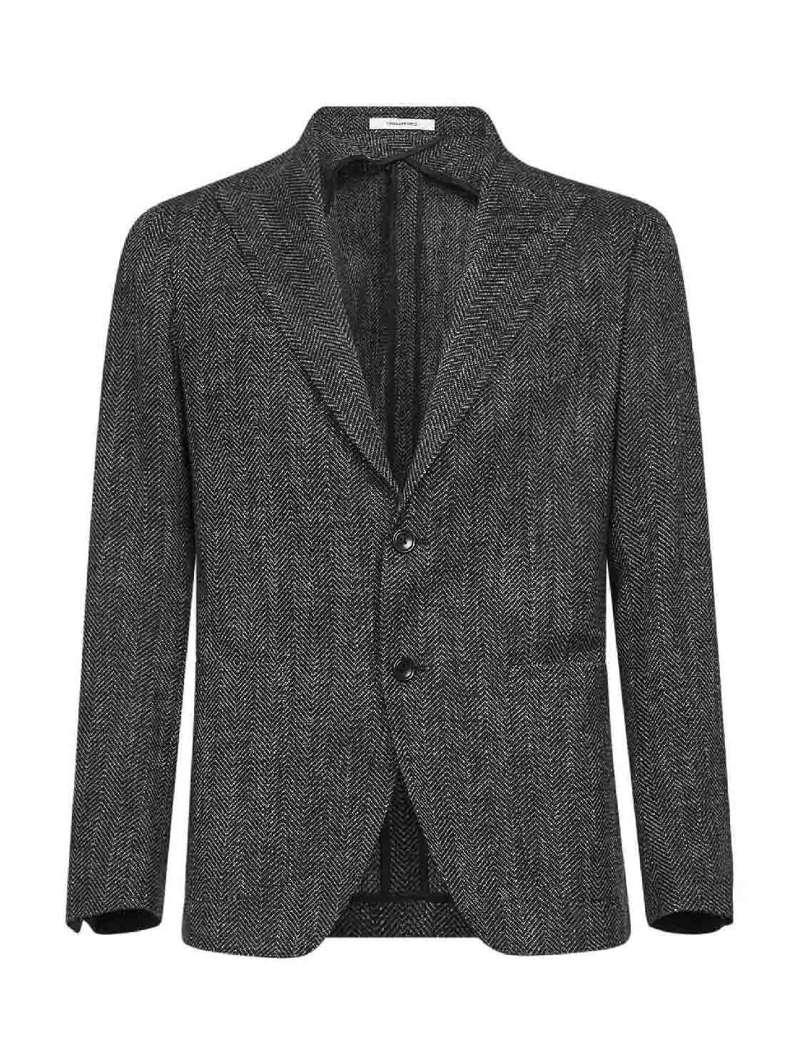 Dark brown chevron wool and silk blend single-breasted blazer