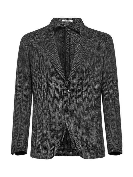 Dark brown chevron wool and silk blend single-breasted blazer
