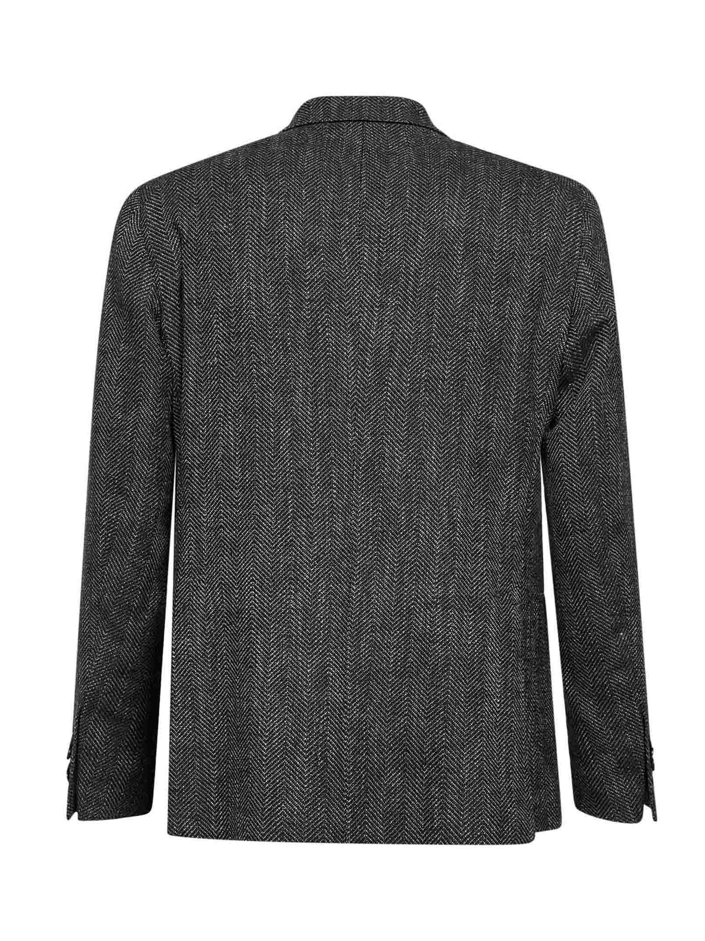 Dark brown chevron wool and silk blend single-breasted blazer
