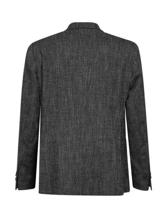Dark brown chevron wool and silk blend single-breasted blazer