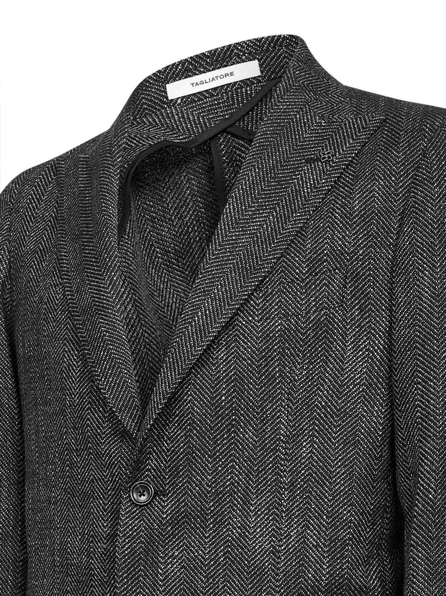 Dark brown chevron wool and silk blend single-breasted blazer