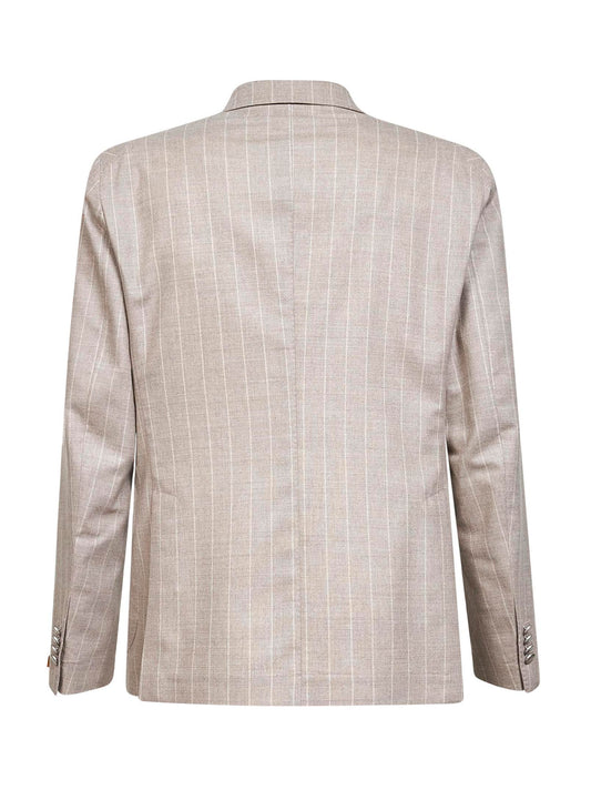 Dove grey pinstriped wool and cashmere blend single-breasted blazer