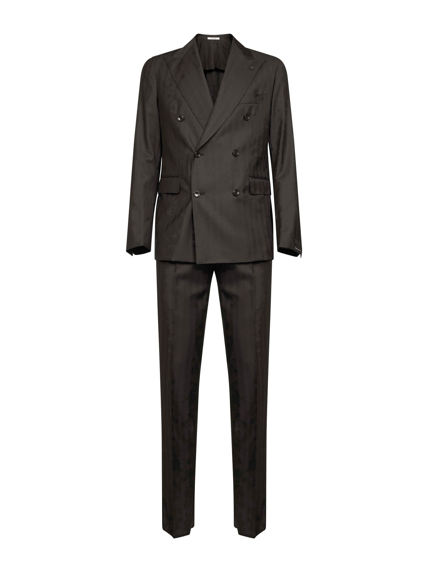 Dark brown striped jacquard virgin wool double-breasted suit