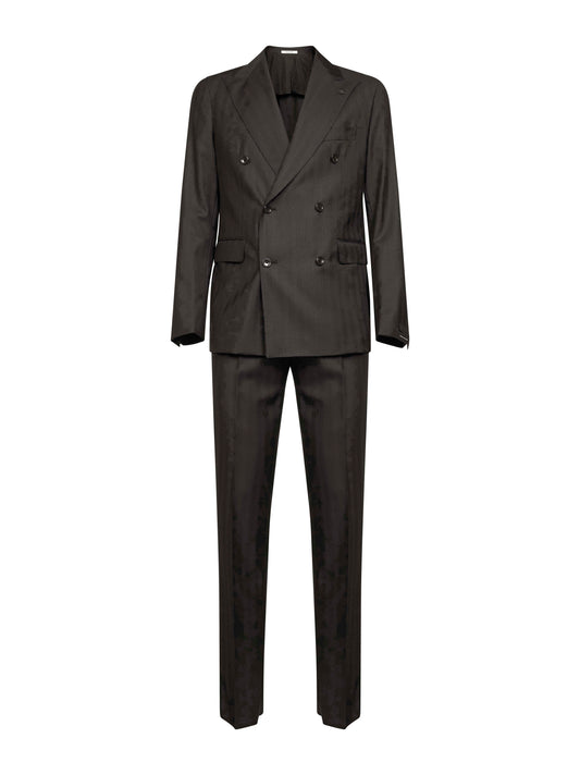 Dark brown striped jacquard virgin wool double-breasted suit