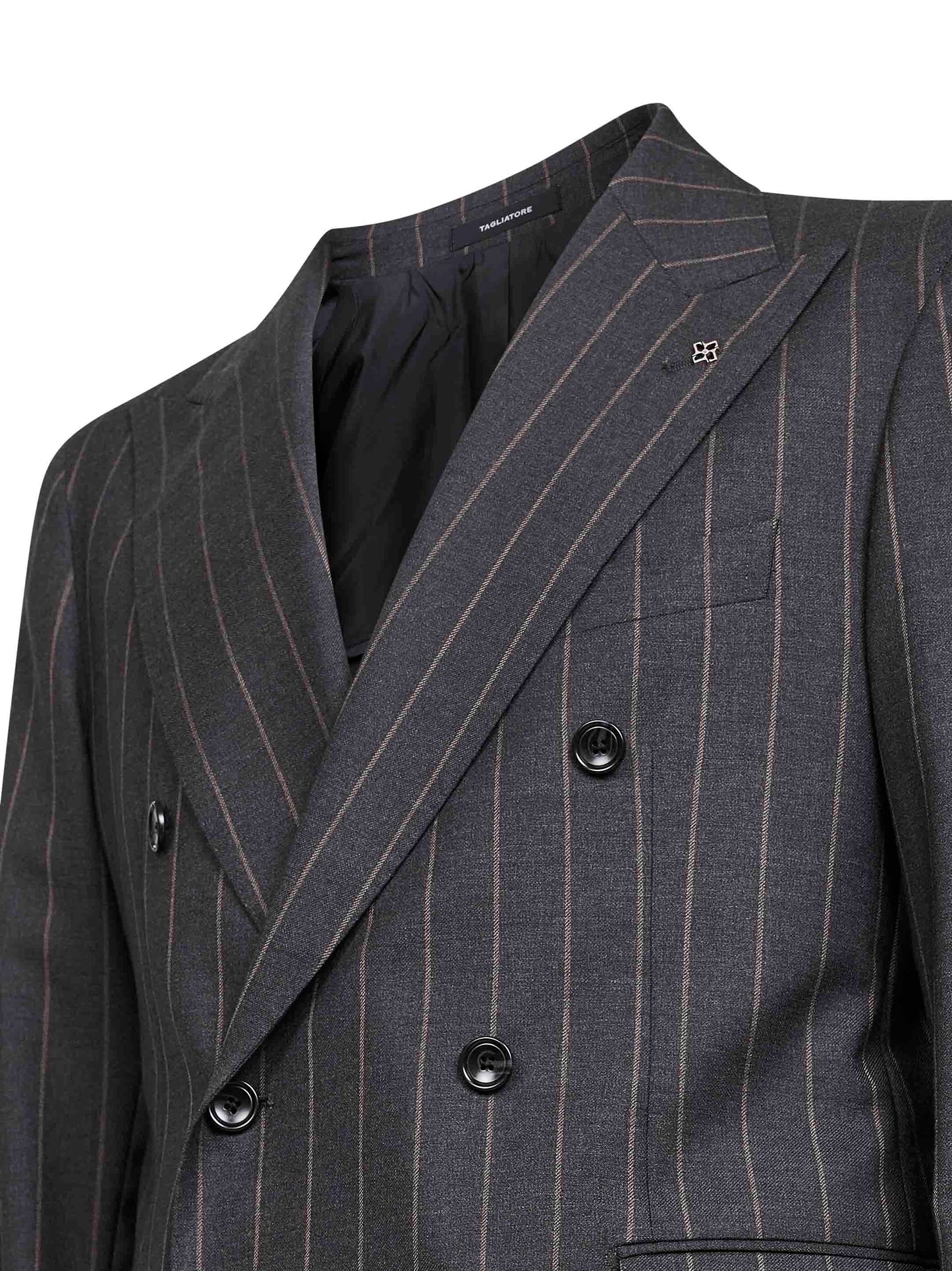 Anthracite pinstriped stretch virgin wool double-breasted suit