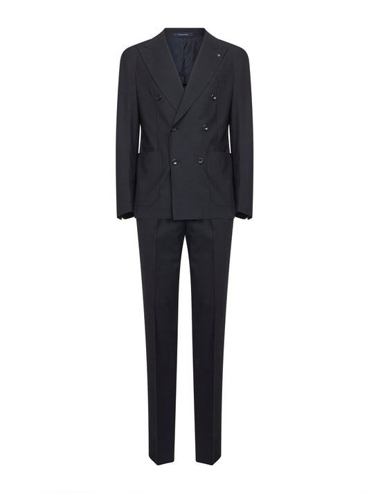 Blue stretch wool Vesuvio double-breasted suit