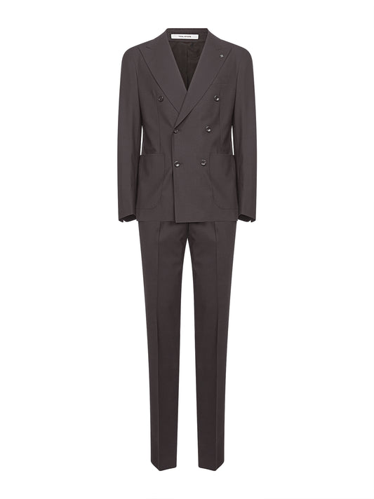 Brown stretch wool Vesuvio double-breasted suit