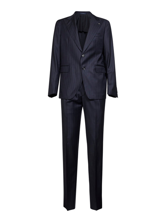 Blue pinstriped virgin wool single-breasted suit